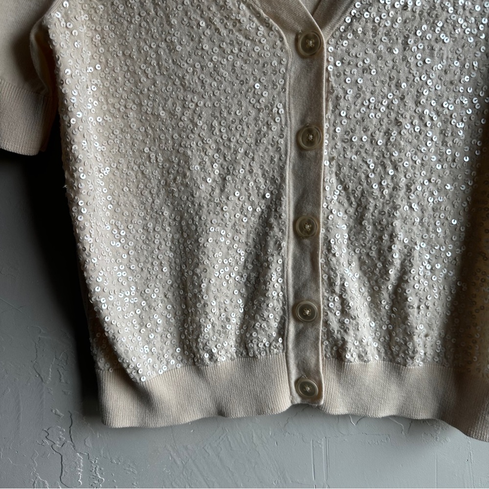 Talbots Sequin Cardigan Cream Coquette Balletcore Soft Girl Old Money Sz L - Picture 4 of 13